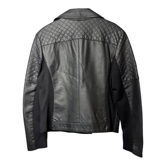 Express black faux leather quilted moto jacket size large NWT - Picture 4 of 9